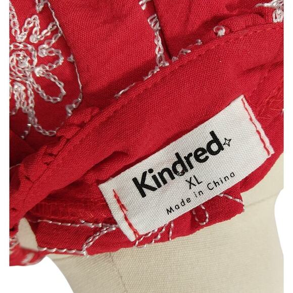 Kindred Women's Red Dress Size XL Short Sleeve Peasant Embroidered Metallic - Picture 5 of 6